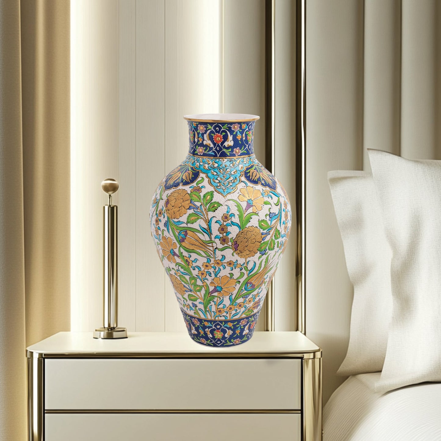 Handmade Ceramic Decorative Vase, Golden Botanica Ceramic Vase, Golden Vase