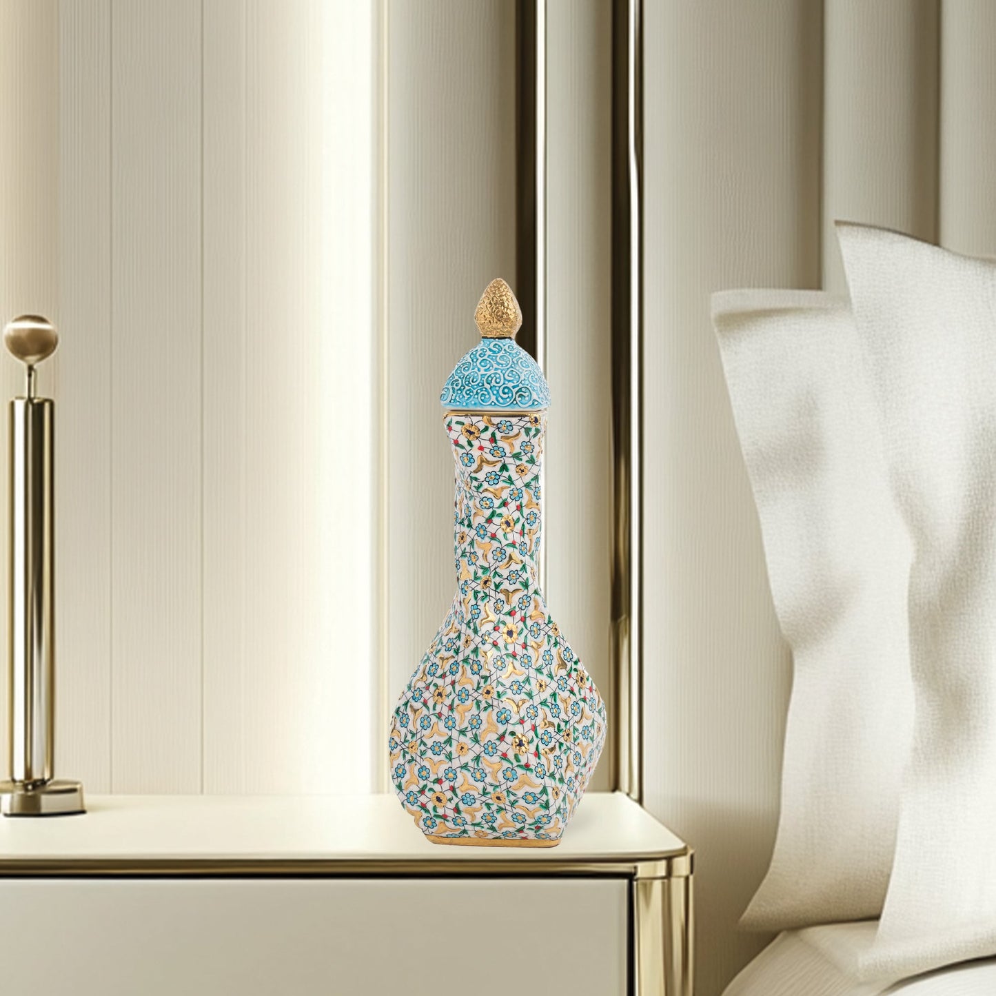 Handmade Ceramic Decorative Vase, Regal Floral Ceramic Vase, Golden Vase