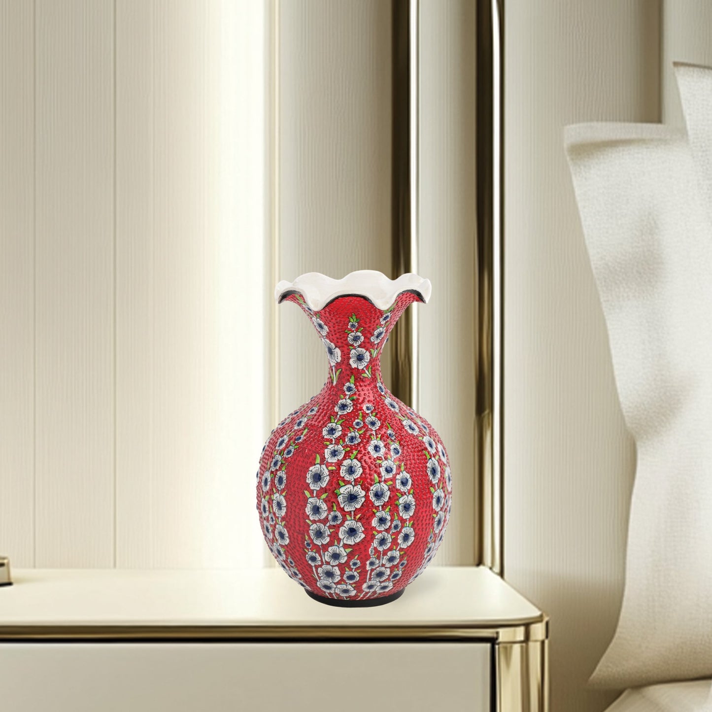Handmade Ceramic Decorative Vase, Scarlet Blossom Ceramic Vase