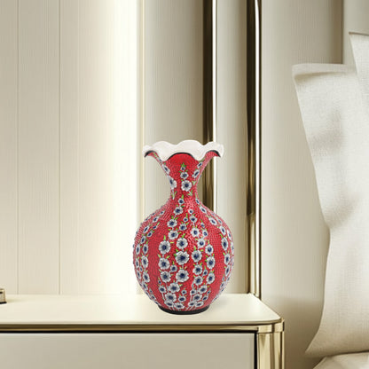 Handmade Ceramic Decorative Vase, Scarlet Blossom Ceramic Vase