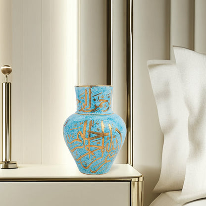 Handmade Ceramic Decorative Vase, Turquoise Calligraphy Ceramic Vase, Golden Vase