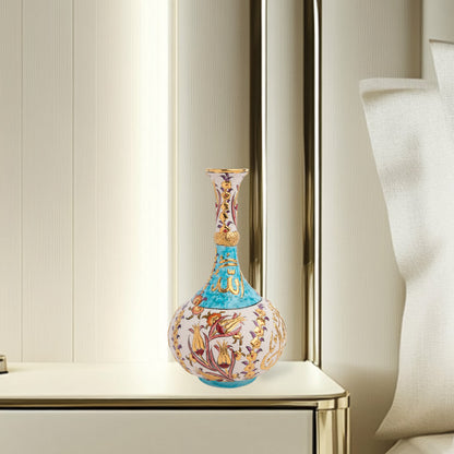 Handmade Ceramic Decorative Vase, Turquoise Calligraphy Ceramic Vase, Golden Vase