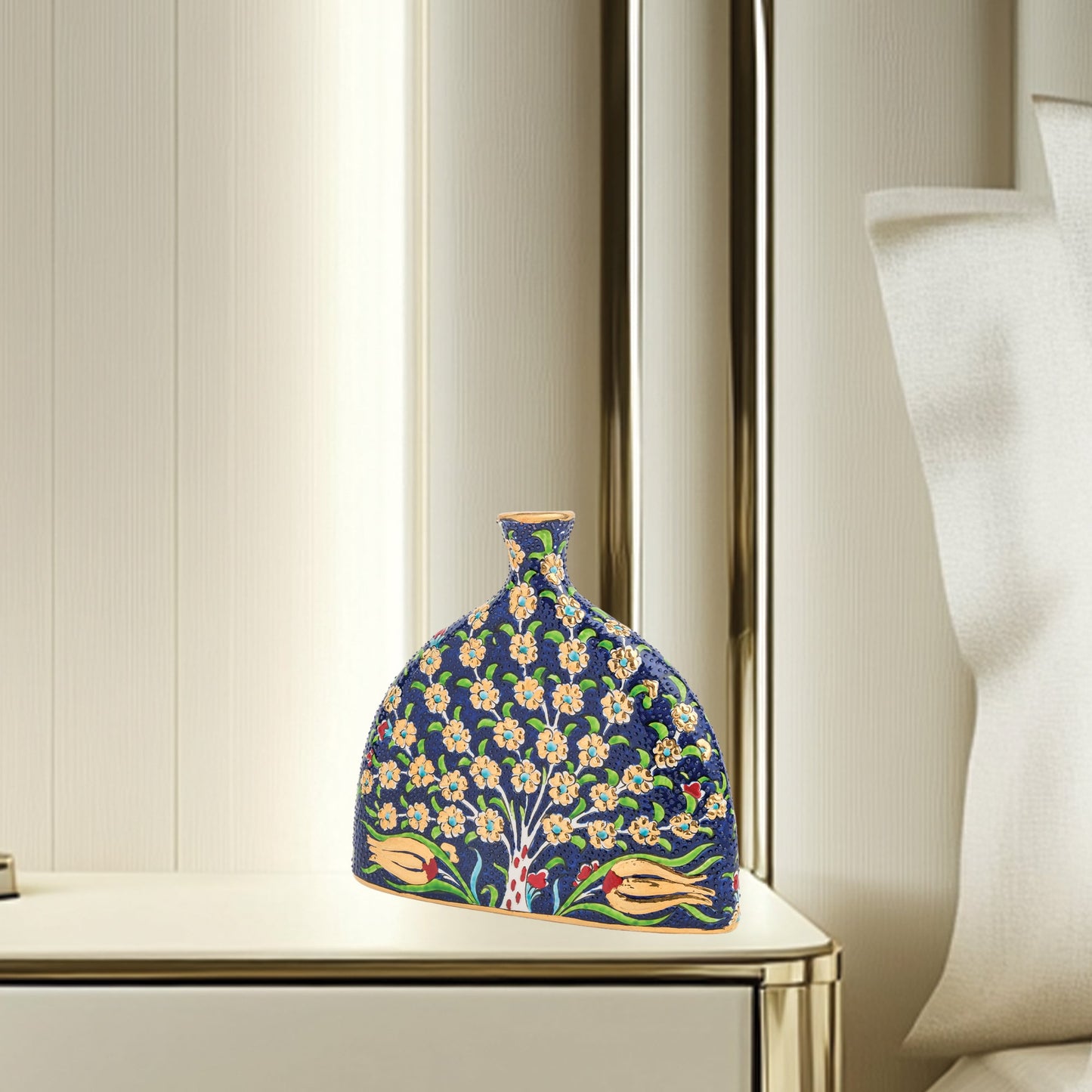 Handmade Ceramic Decorative Vase, Gold Tree Ceramic Vase, Golden Vase