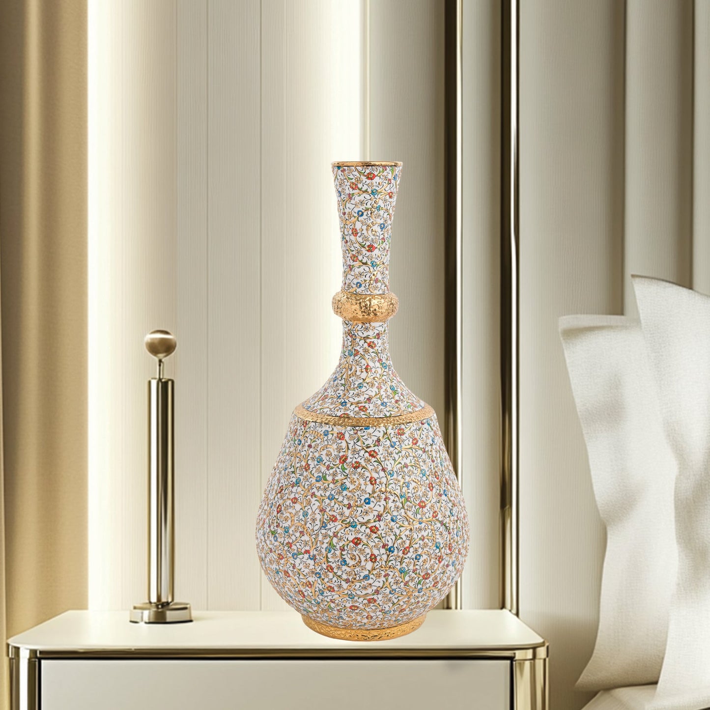 Handmade Ceramic Decorative Vase, Royal Bloom Ceramic Vase, Golden Vase