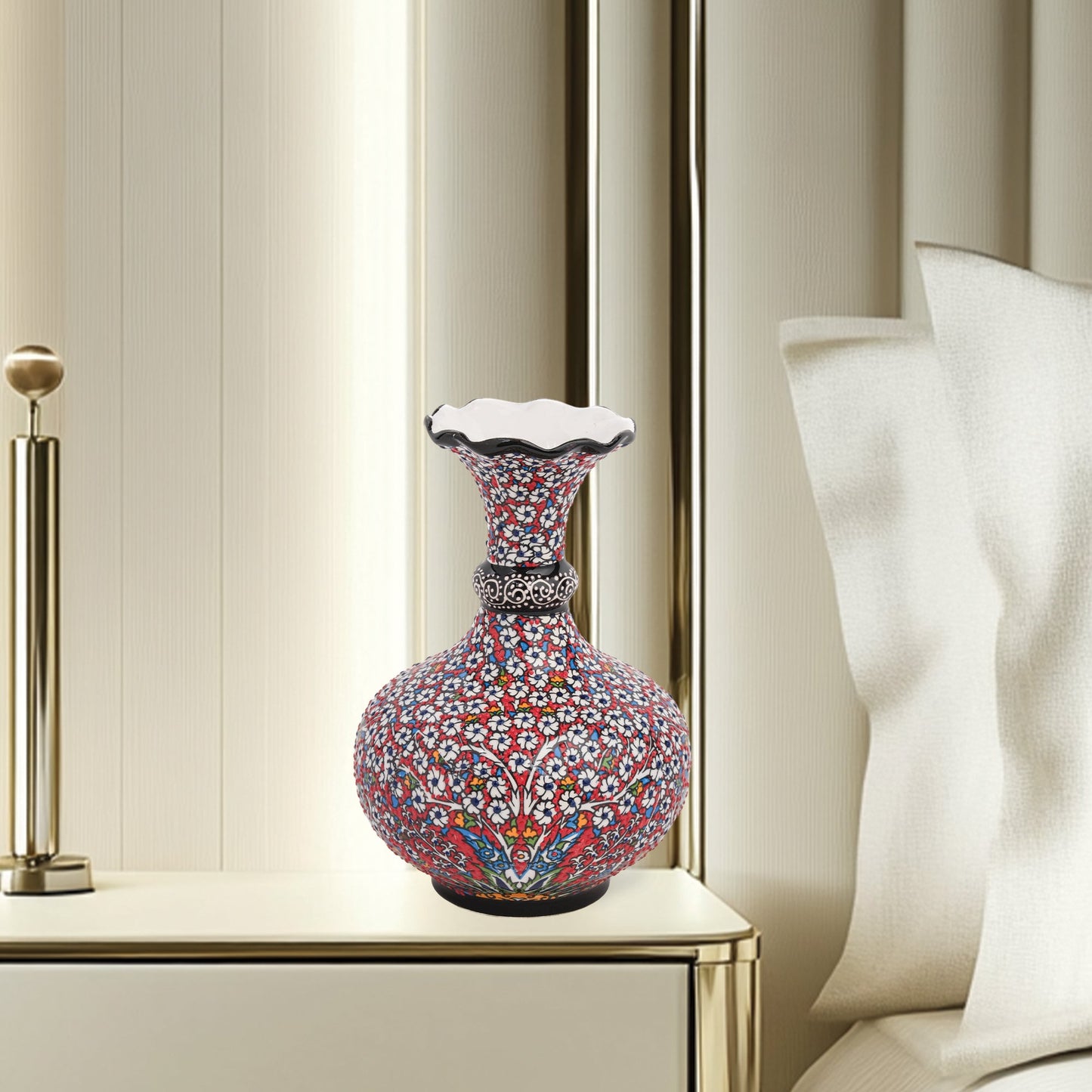 Handmade Ceramic Decorative Vase, Floral Mosaic Ceramic Vase