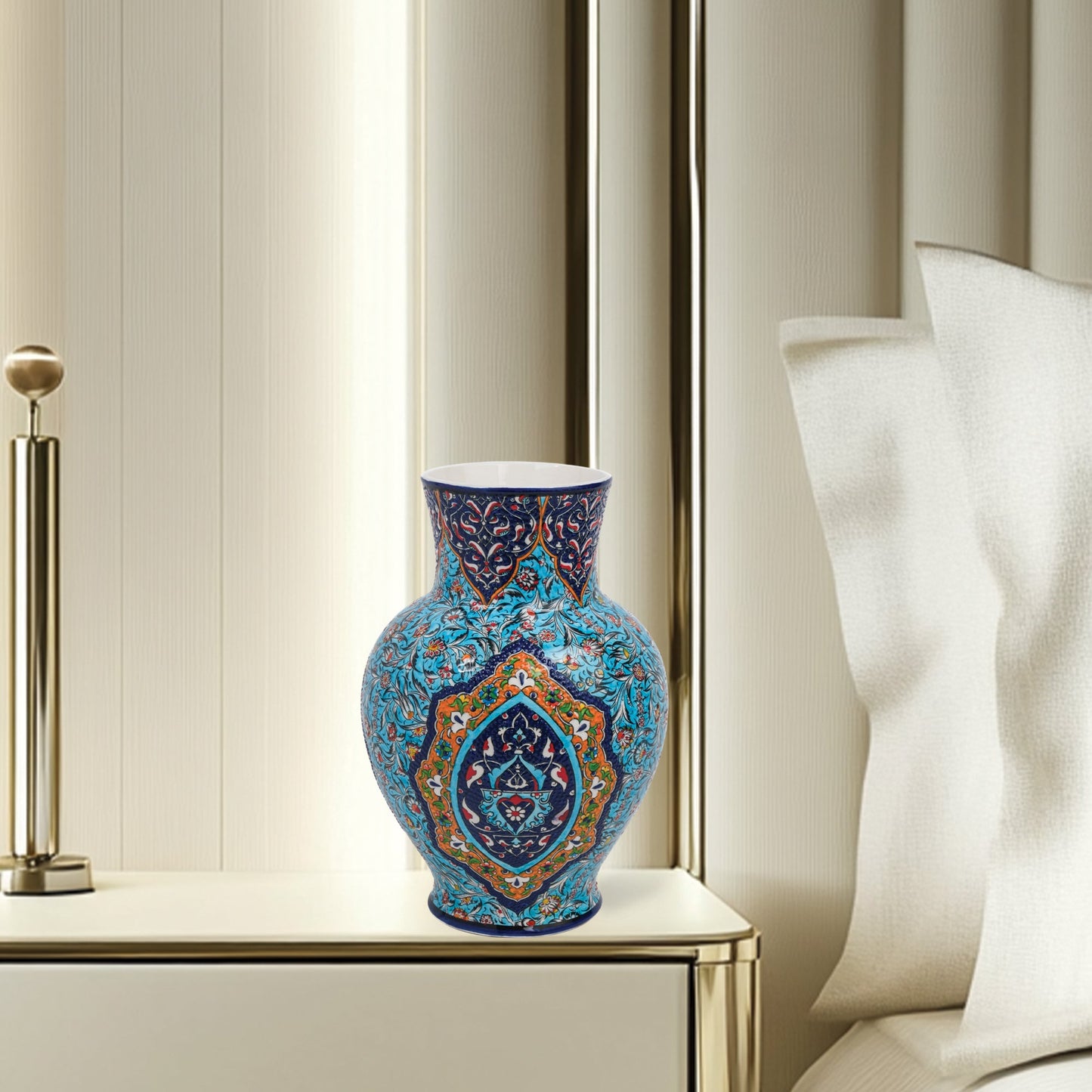 Handmade Ceramic Decorative Vase, Oriental Medallion Ceramic Vase
