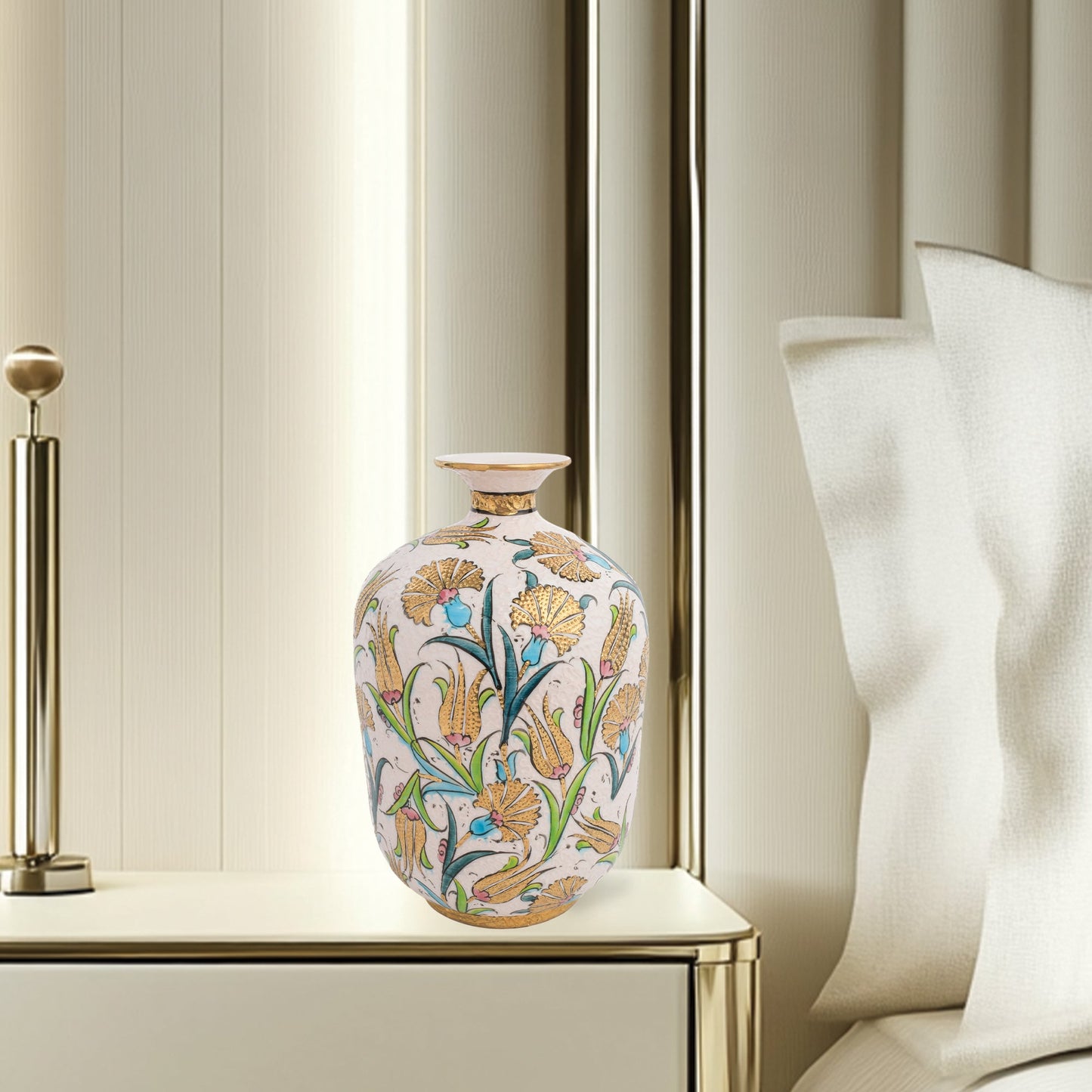 Handmade Ceramic Decorative Vase, Royal Botanica Ceramic Vase, Golden Vase