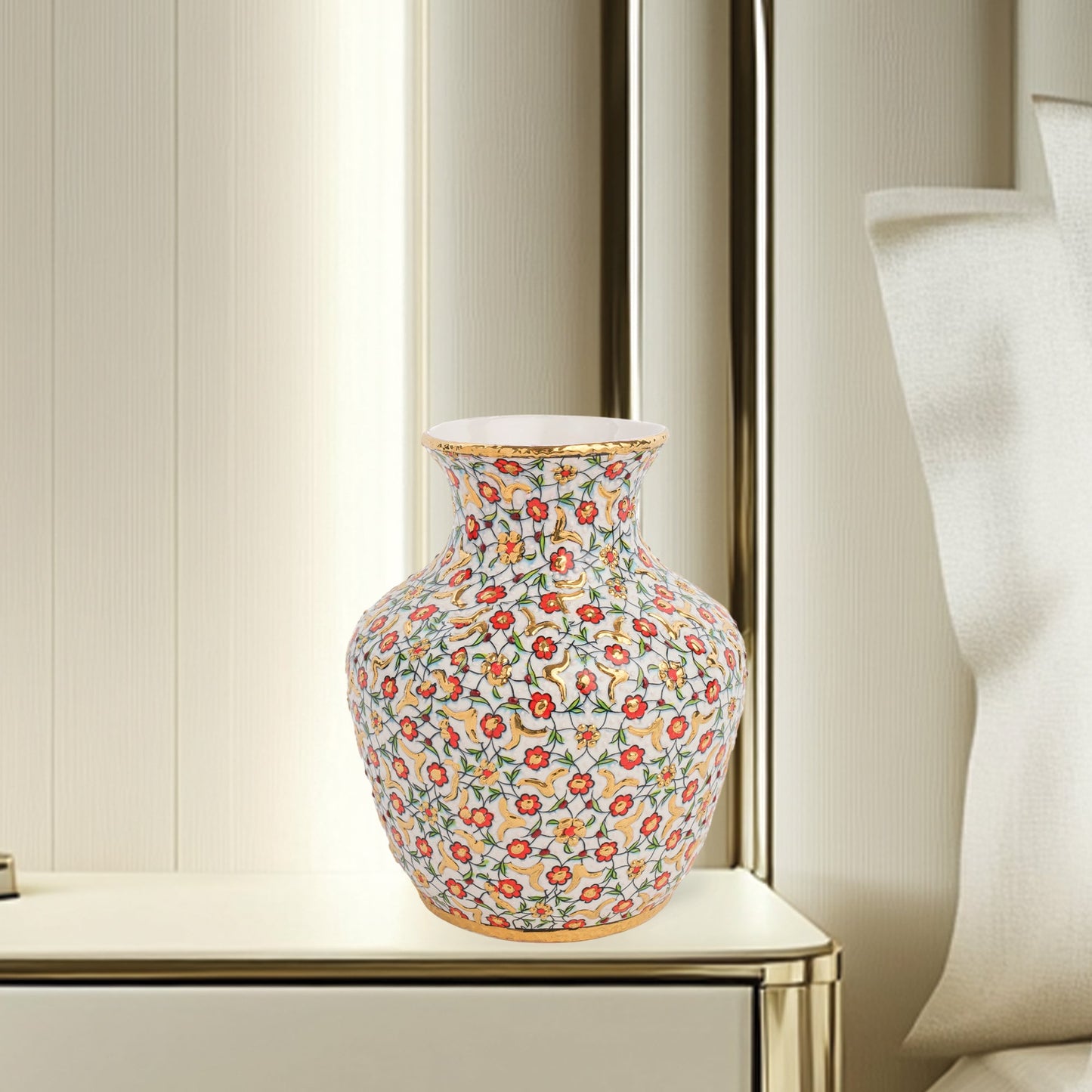 Handmade Ceramic Decorative Vase, Golden Bloom Ceramic Vase, Golden Vase