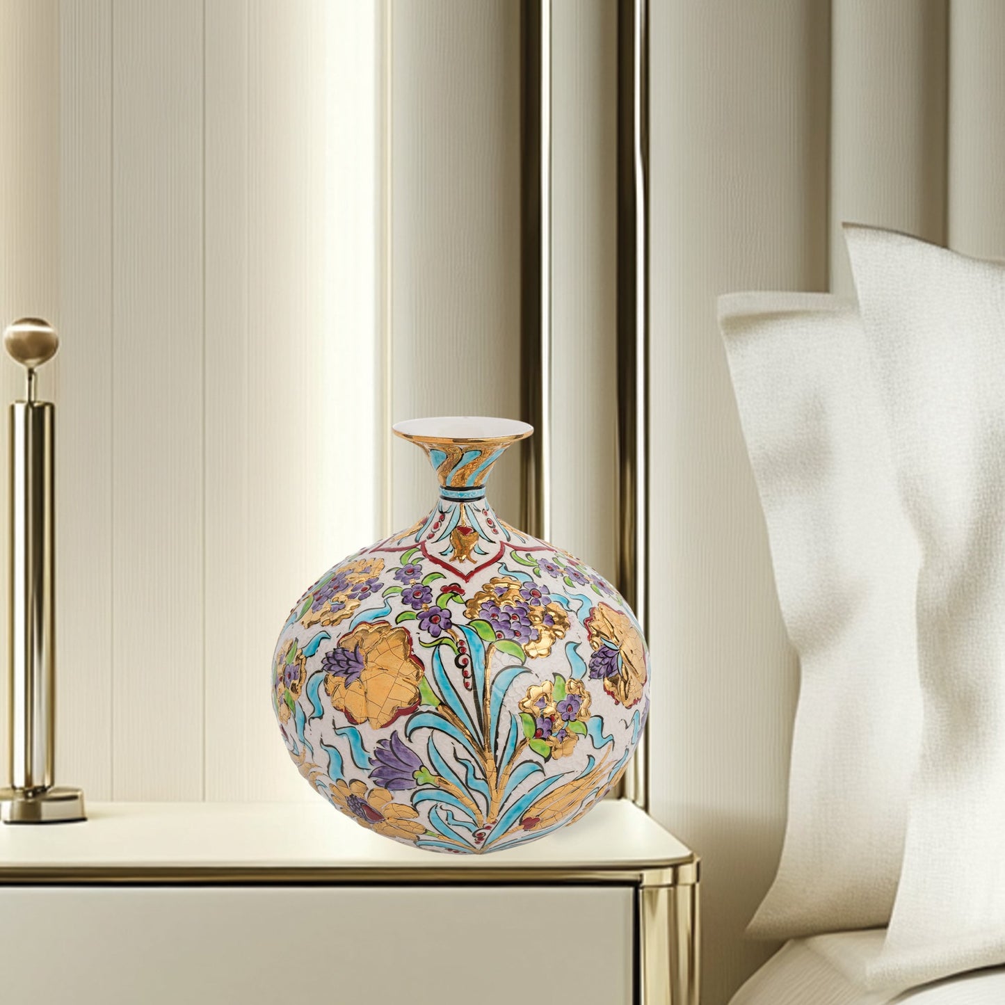 Handmade Ceramic Decorative Vase, Golden Bloom Ceramic Vase, Golden Vase