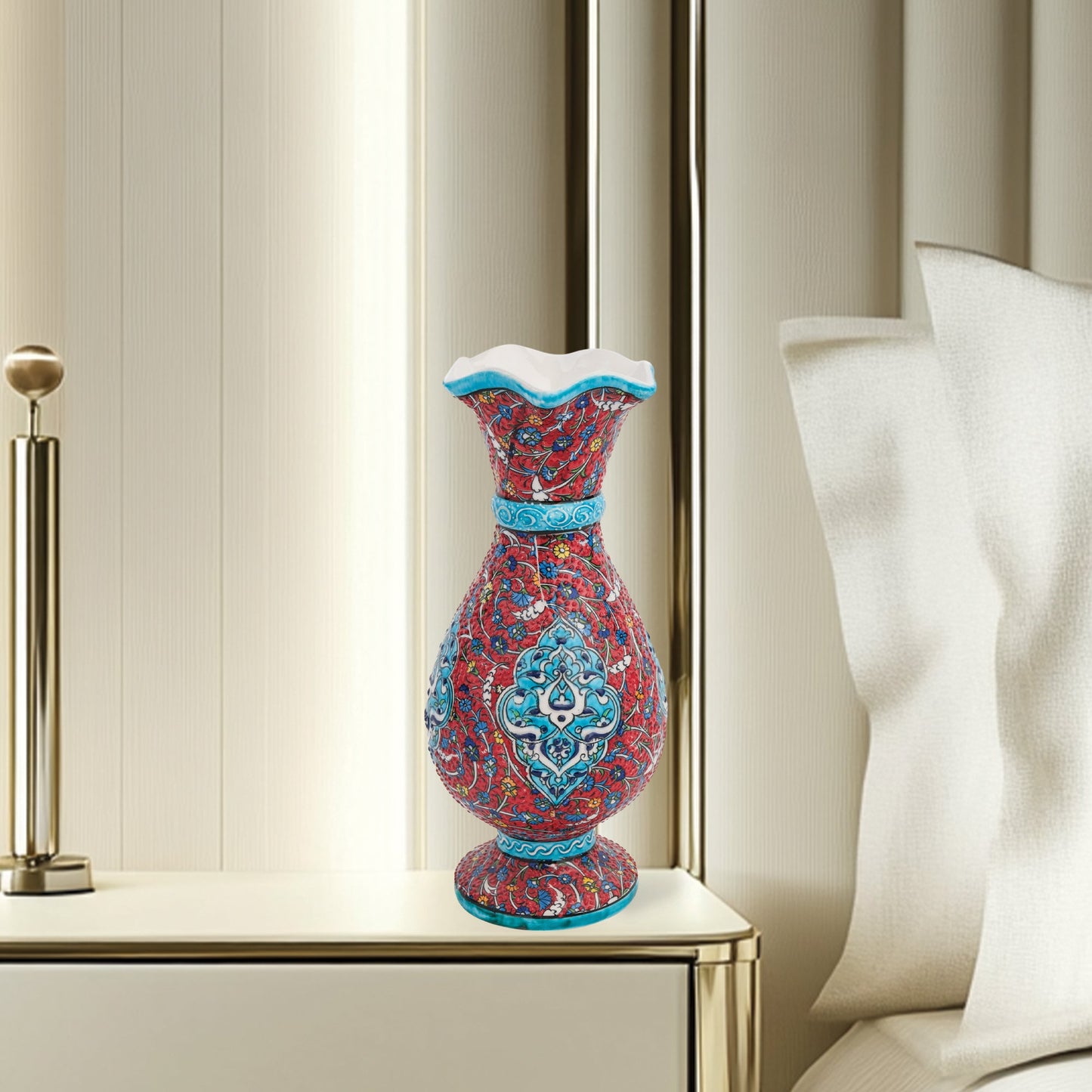 Handmade Ceramic Decorative Vase, Ottoman Scroll Ceramic Vase