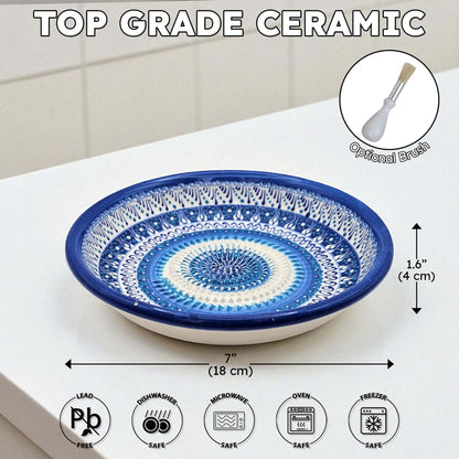 Handmade ceramic garlic grater bowl in Sapphire Dream design. Large 7” size, perfect for garlic, ginger & spices. Mediterranean blue artistry, dishwasher safe.