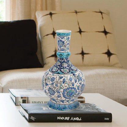 Handmade Ceramic Decorative Vase, Blue Floral Ceramic Vase