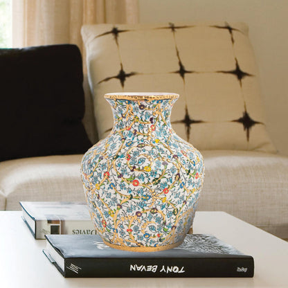 Handmade Ceramic Decorative Vase, Gold Floral Ceramic Vase, Golden Vase