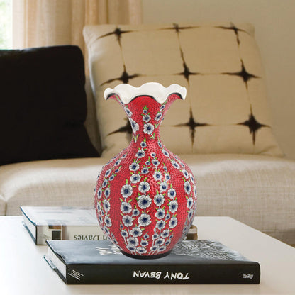 Handmade Ceramic Decorative Vase, Scarlet Blossom Ceramic Vase