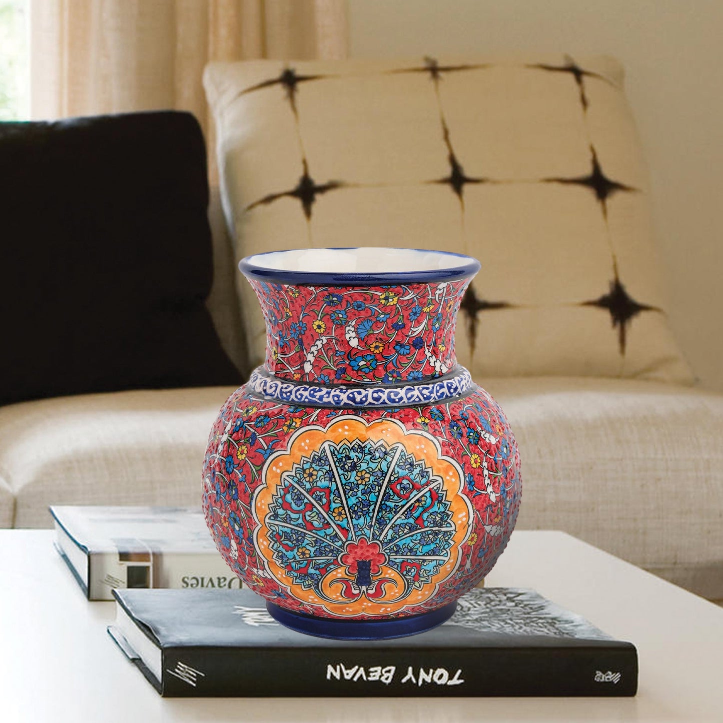 Handmade Ceramic Decorative Vase, Ornate Peacock Ceramic Vase