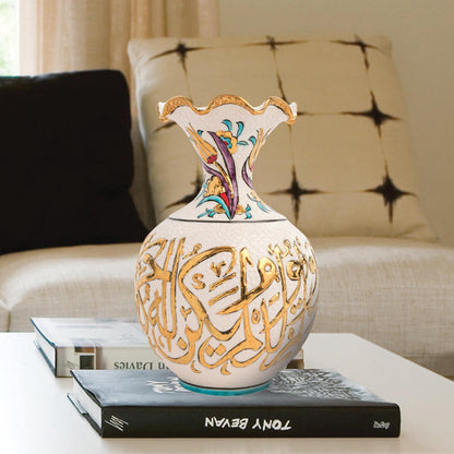 Handmade Ceramic Decorative Vase, Gold Calligraphy Ceramic Vase, Golden Vase