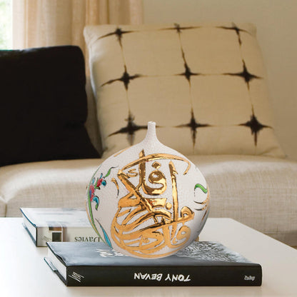 Handmade Ceramic Decorative Vase, Gold Calligraphy Ceramic Vase, Golden Vase