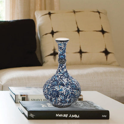 Handmade Ceramic Decorative Vase, Blue Floral Ceramic Vase