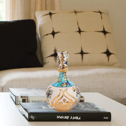 Handmade Ceramic Decorative Vase, Turquoise Calligraphy Ceramic Vase, Golden Vase
