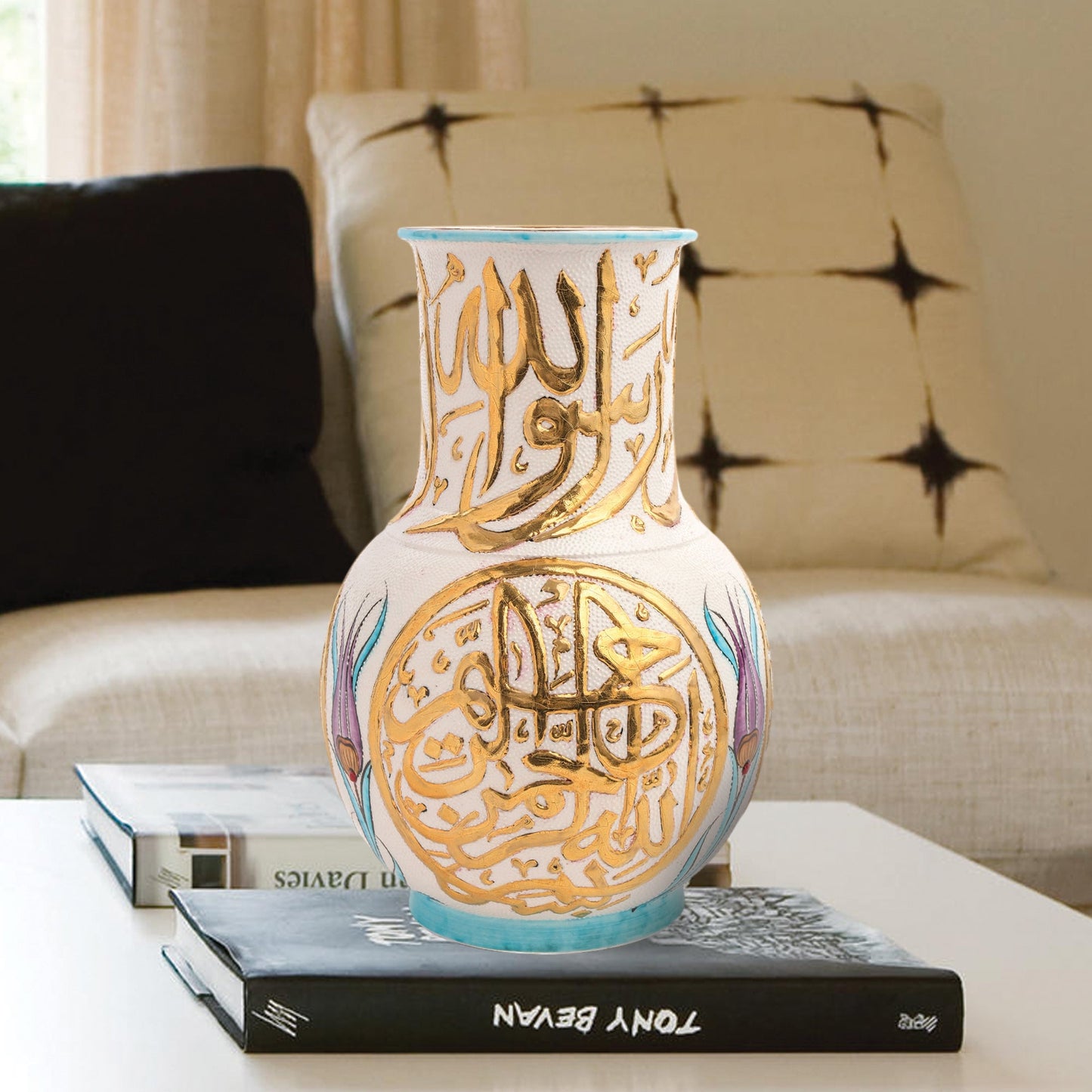 Handmade Ceramic Decorative Vase, Royal Calligraphy Ceramic Vase, Golden Vase