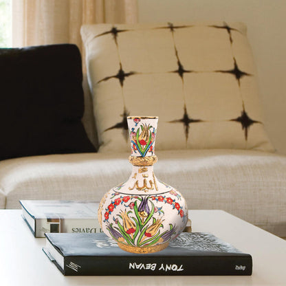 Handmade Ceramic Decorative Vase, Islamic Floral Ceramic Vase, Golden Vase