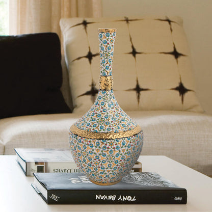 Handmade Ceramic Decorative Vase, Gold Floral Ceramic Vase, Golden Vase