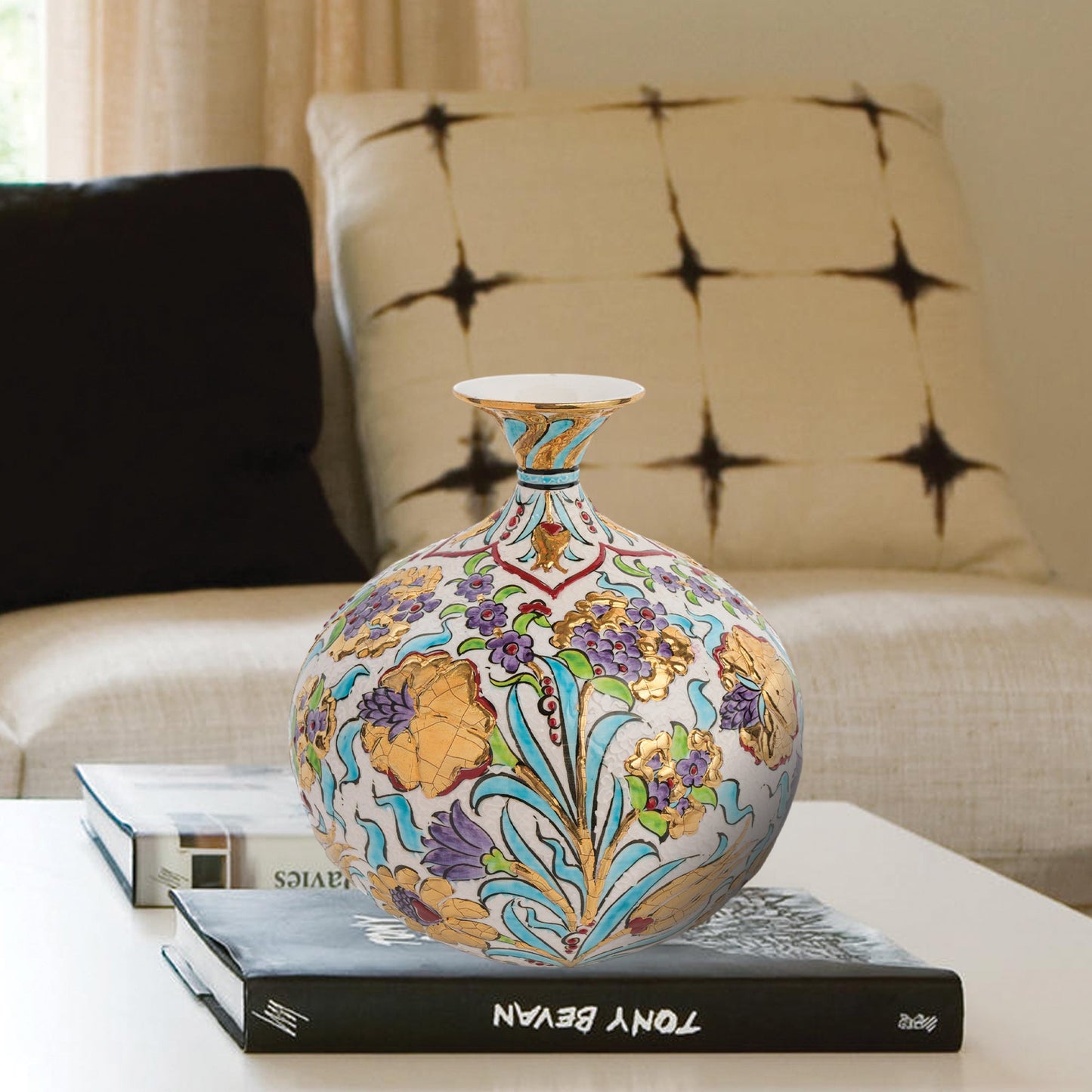 Handmade Ceramic Decorative Vase, Golden Bloom Ceramic Vase, Golden Vase