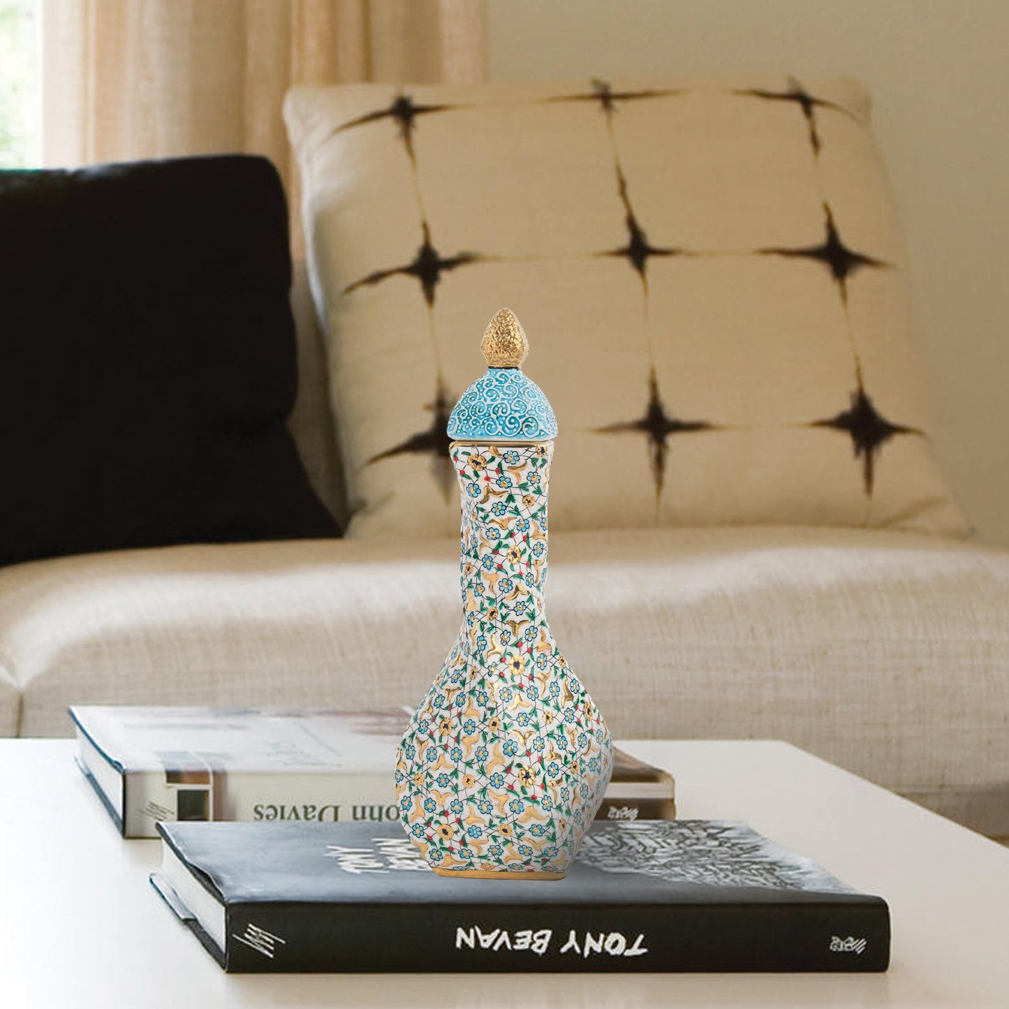 Handmade Ceramic Decorative Vase, Regal Floral Ceramic Vase, Golden Vase