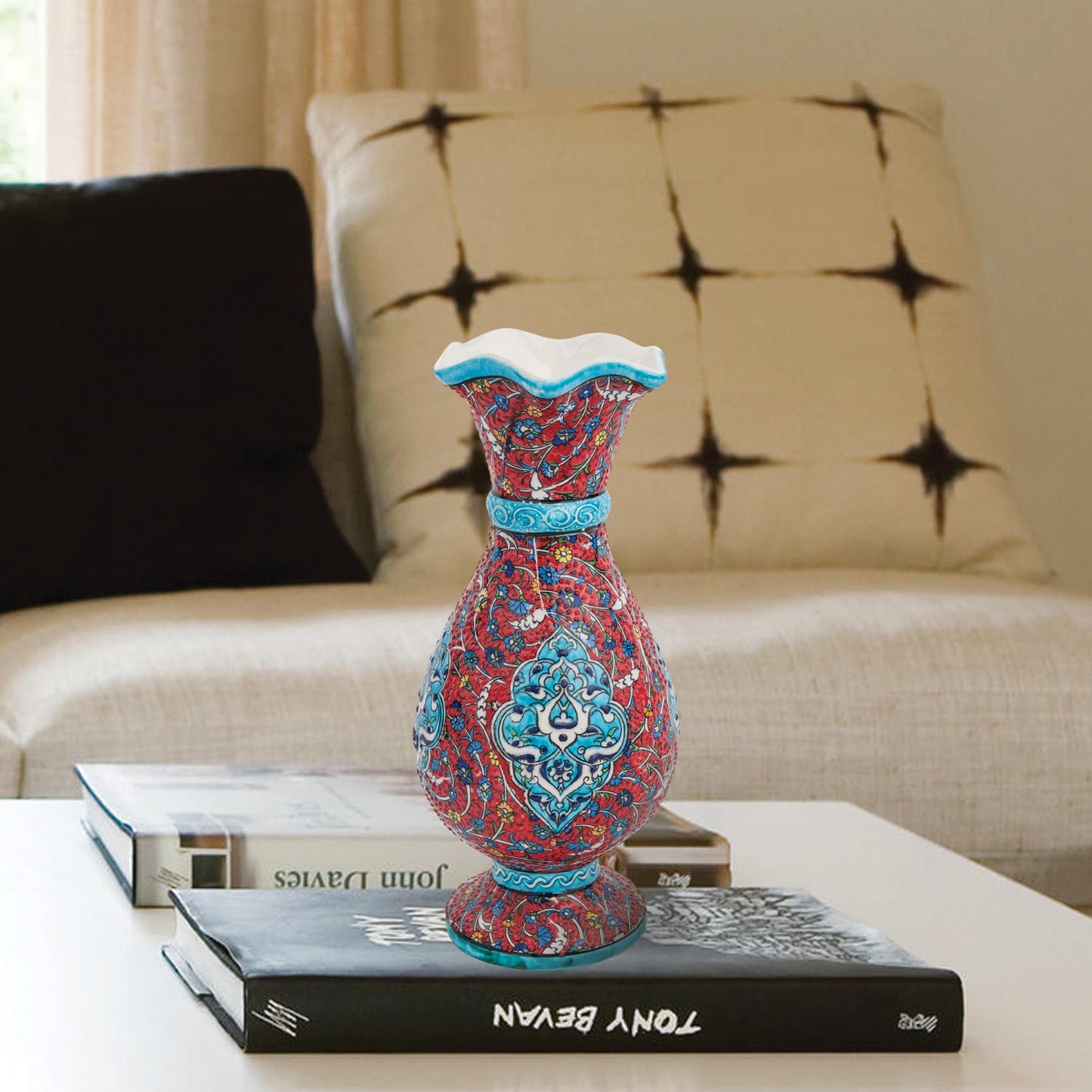 Handmade Ceramic Decorative Vase, Ottoman Scroll Ceramic Vase