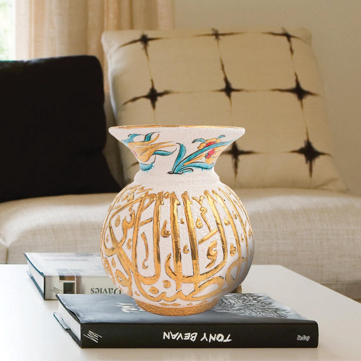 Handmade Ceramic Decorative Vase, Gold Calligraphy Ceramic Vase, Golden Vase