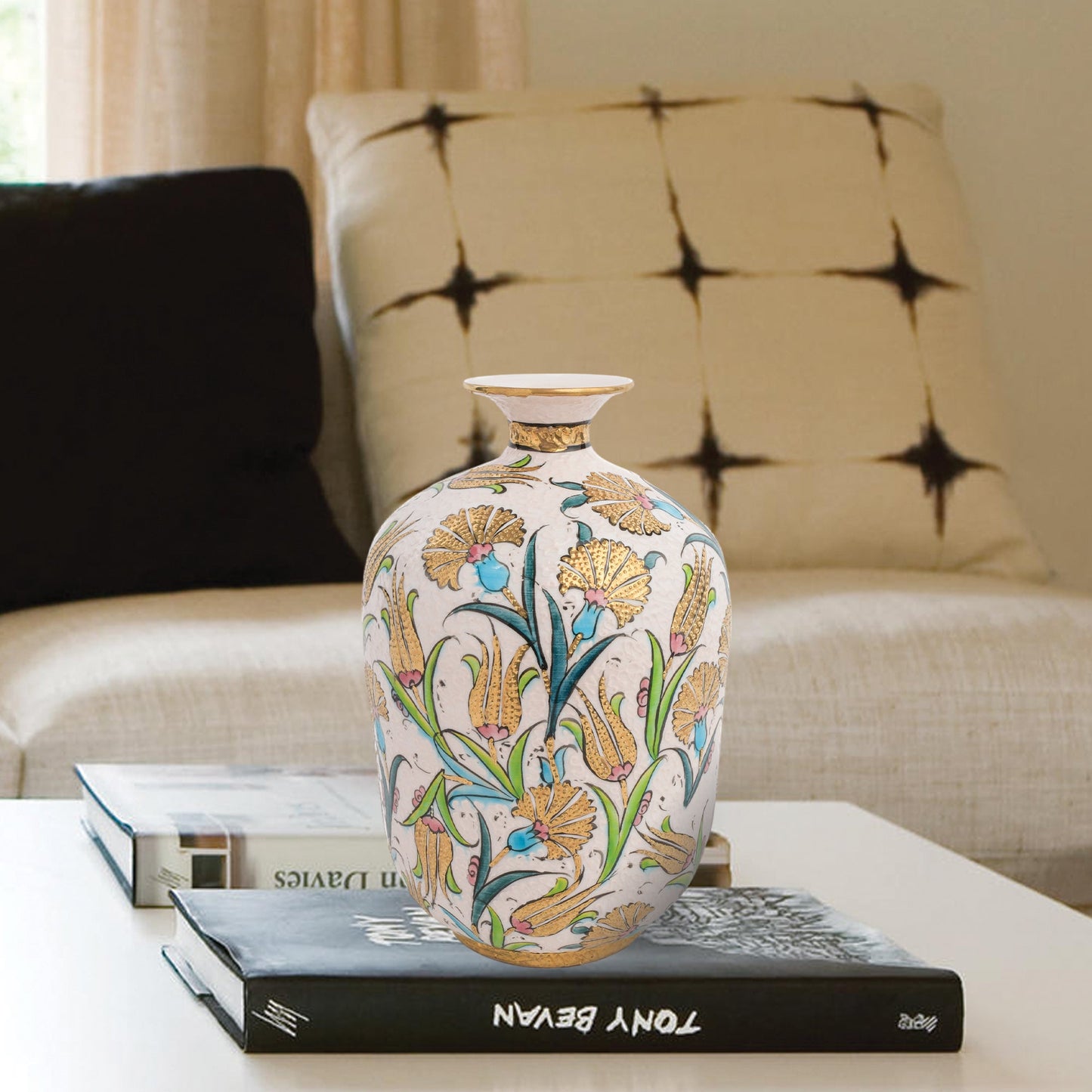 Handmade Ceramic Decorative Vase, Royal Botanica Ceramic Vase, Golden Vase