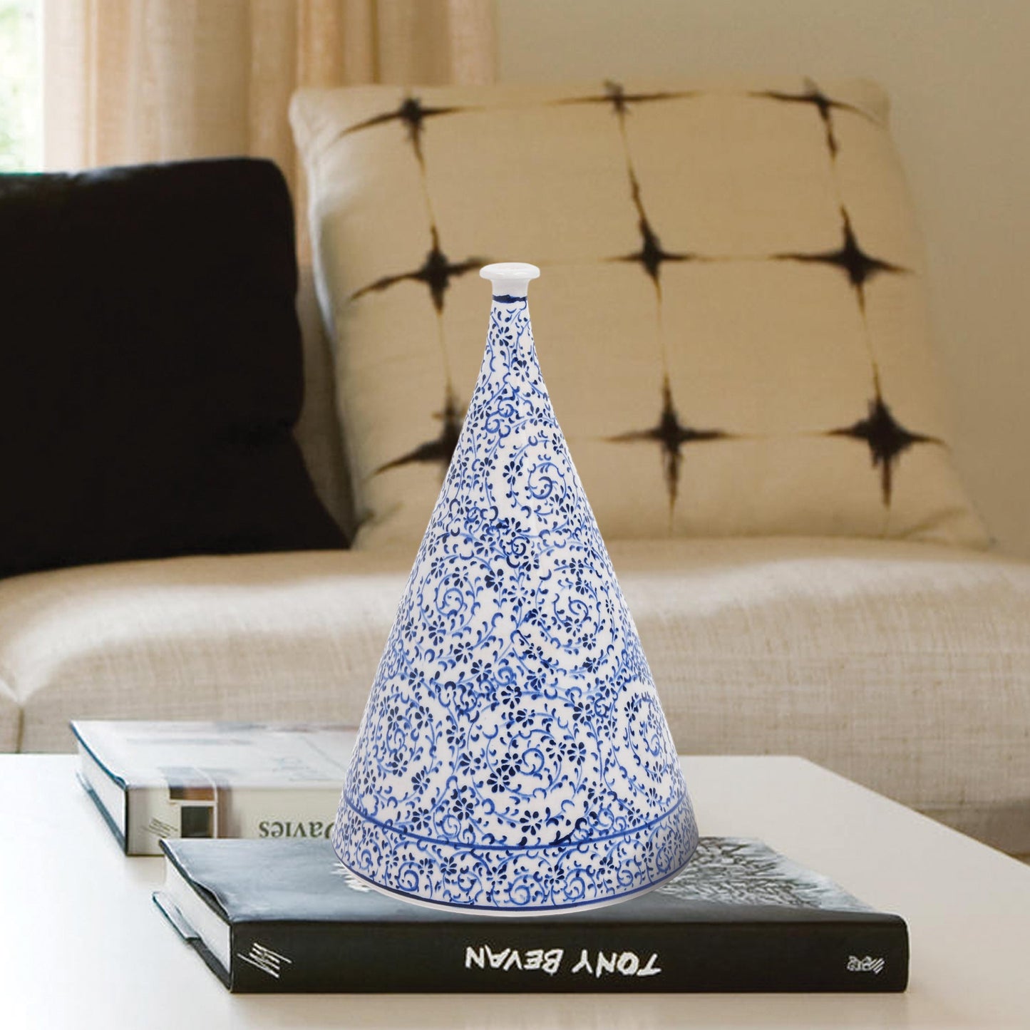 Handmade Ceramic Decorative Vase, Blue Vine Ceramic Vase