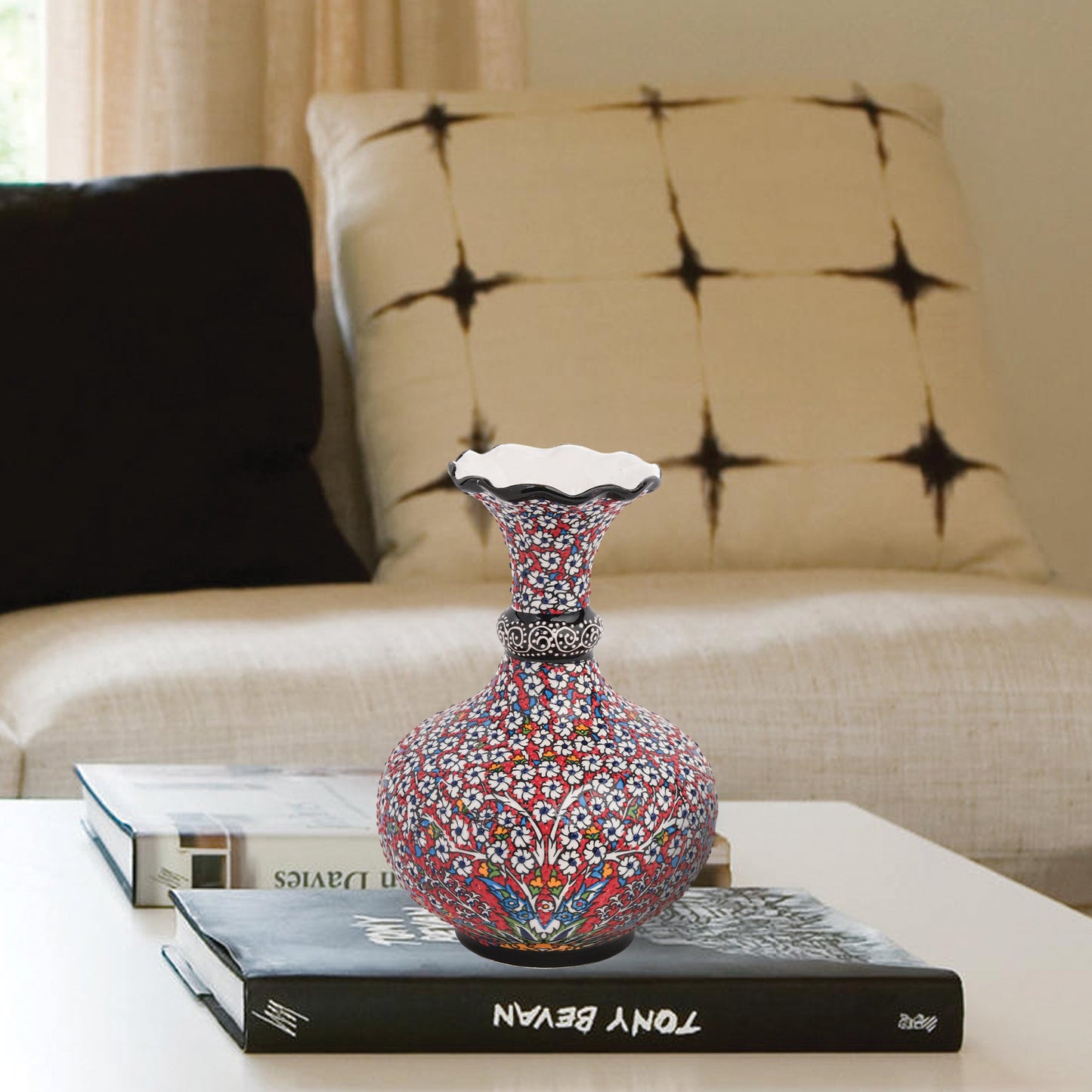 Handmade Ceramic Decorative Vase, Floral Mosaic Ceramic Vase