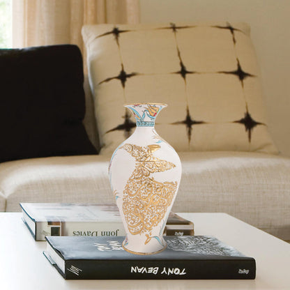 Handmade Ceramic Decorative Vase, Dervish Calligraphy Ceramic Vase, Golden Vase