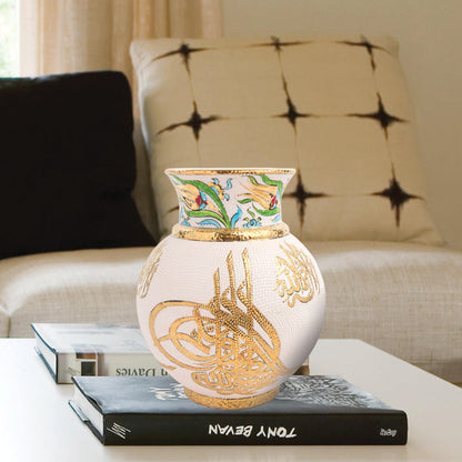 Handmade Ceramic Decorative Vase, Gold Calligraphy Ceramic Vase, Golden Vase