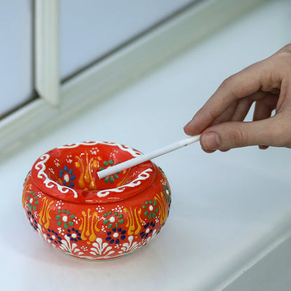 Handmade ceramic ashtray with lid. Windproof, odor-containing design makes this ashtray with lid stylish, practical, and ideal for indoor or outdoor use.