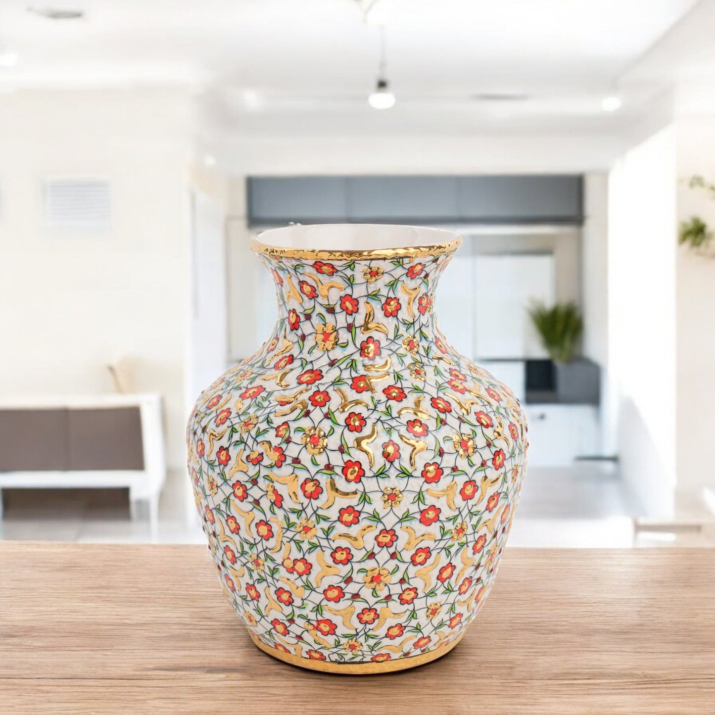 Handmade Ceramic Decorative Vase, Golden Bloom Ceramic Vase, Golden Vase