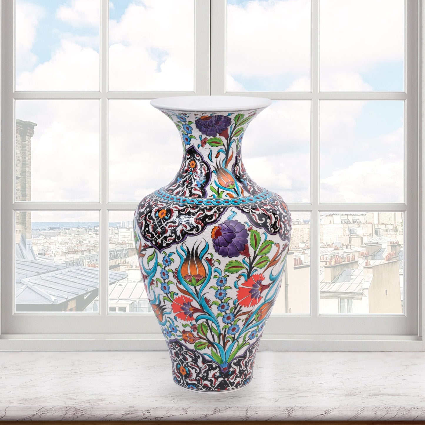 Handmade Ceramic Decorative Vase, Floral Noir Ceramic Vase