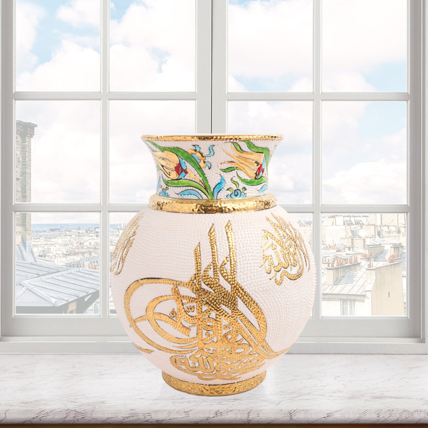 Handmade Ceramic Decorative Vase, Gold Calligraphy Ceramic Vase, Golden Vase