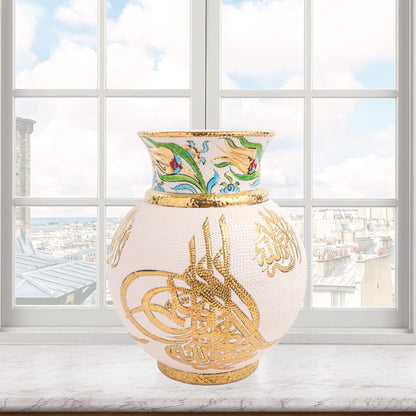 Handmade Ceramic Decorative Vase, Gold Calligraphy Ceramic Vase, Golden Vase