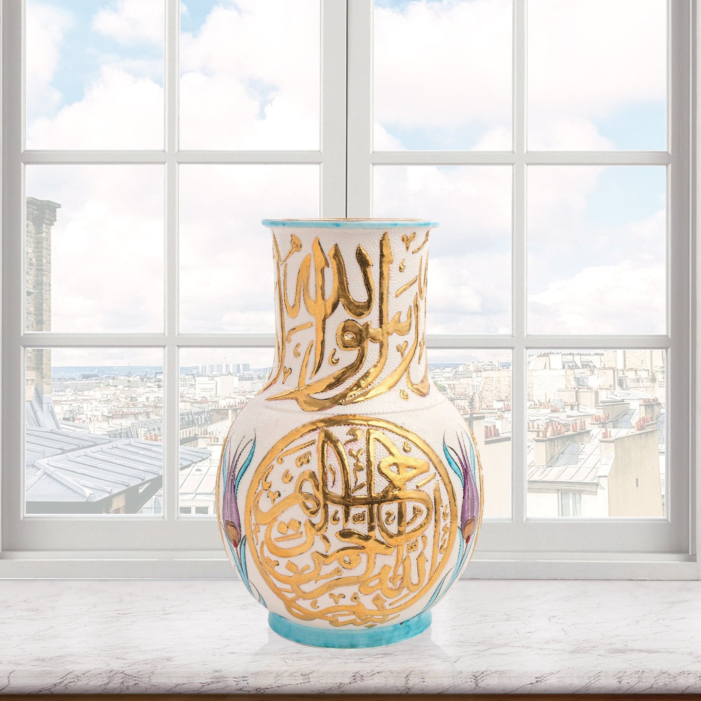 Handmade Ceramic Decorative Vase, Royal Calligraphy Ceramic Vase, Golden Vase