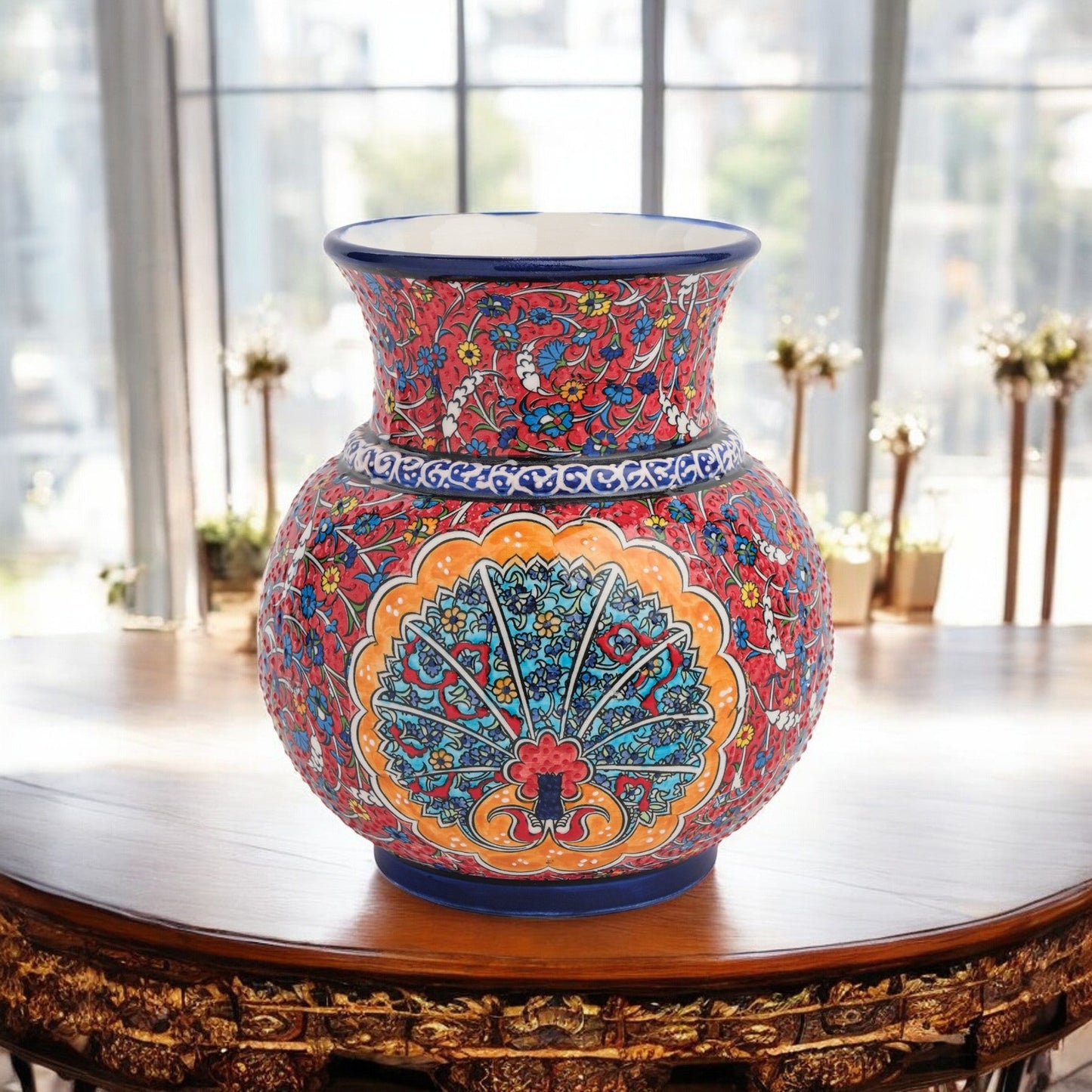 Handmade Ceramic Decorative Vase, Ornate Peacock Ceramic Vase