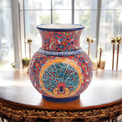 Handmade Ceramic Decorative Vase, Ornate Peacock Ceramic Vase