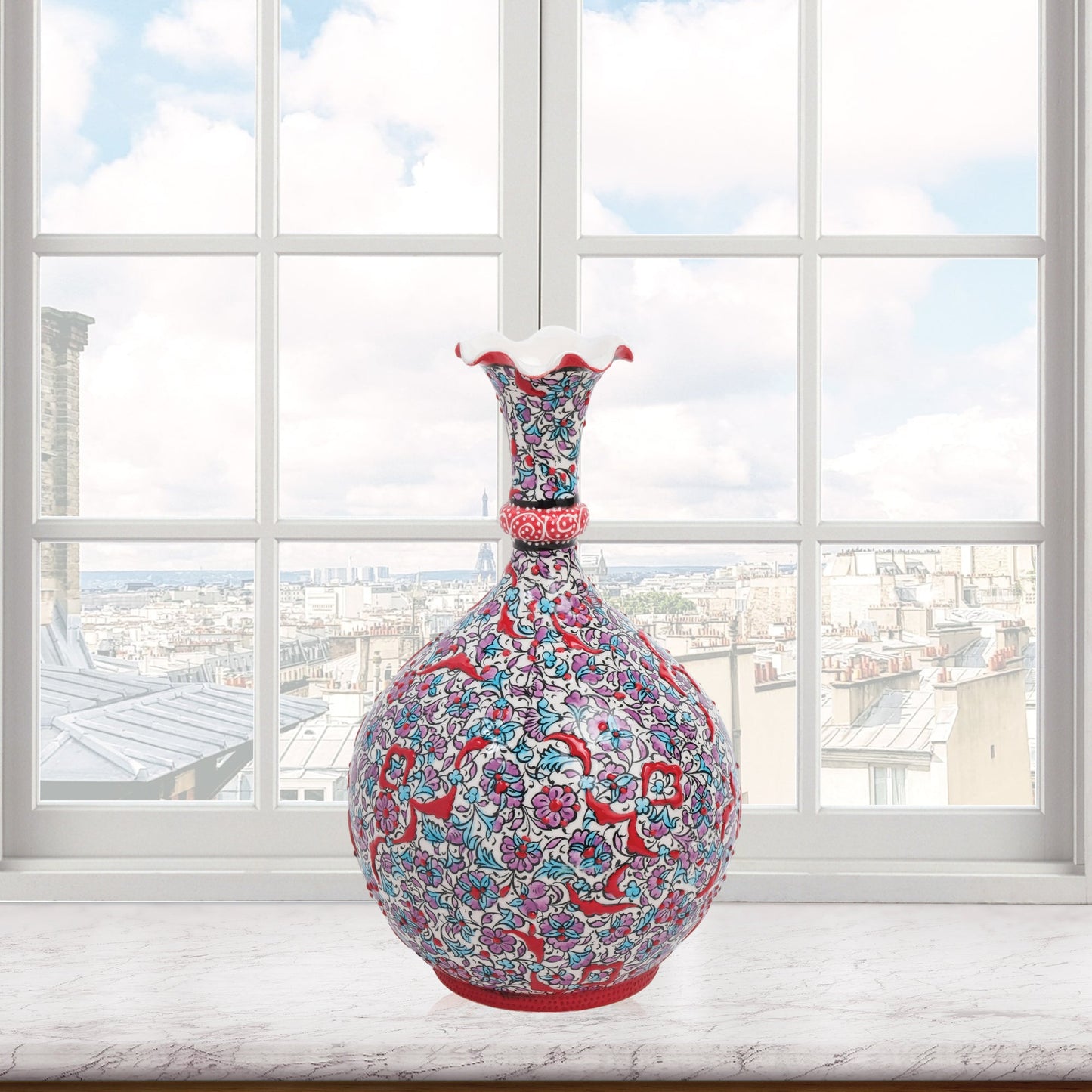 Handmade Ceramic Decorative Vase, Ruby Blossom Ceramic Vase