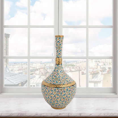 Handmade Ceramic Decorative Vase, Gold Floral Ceramic Vase, Golden Vase