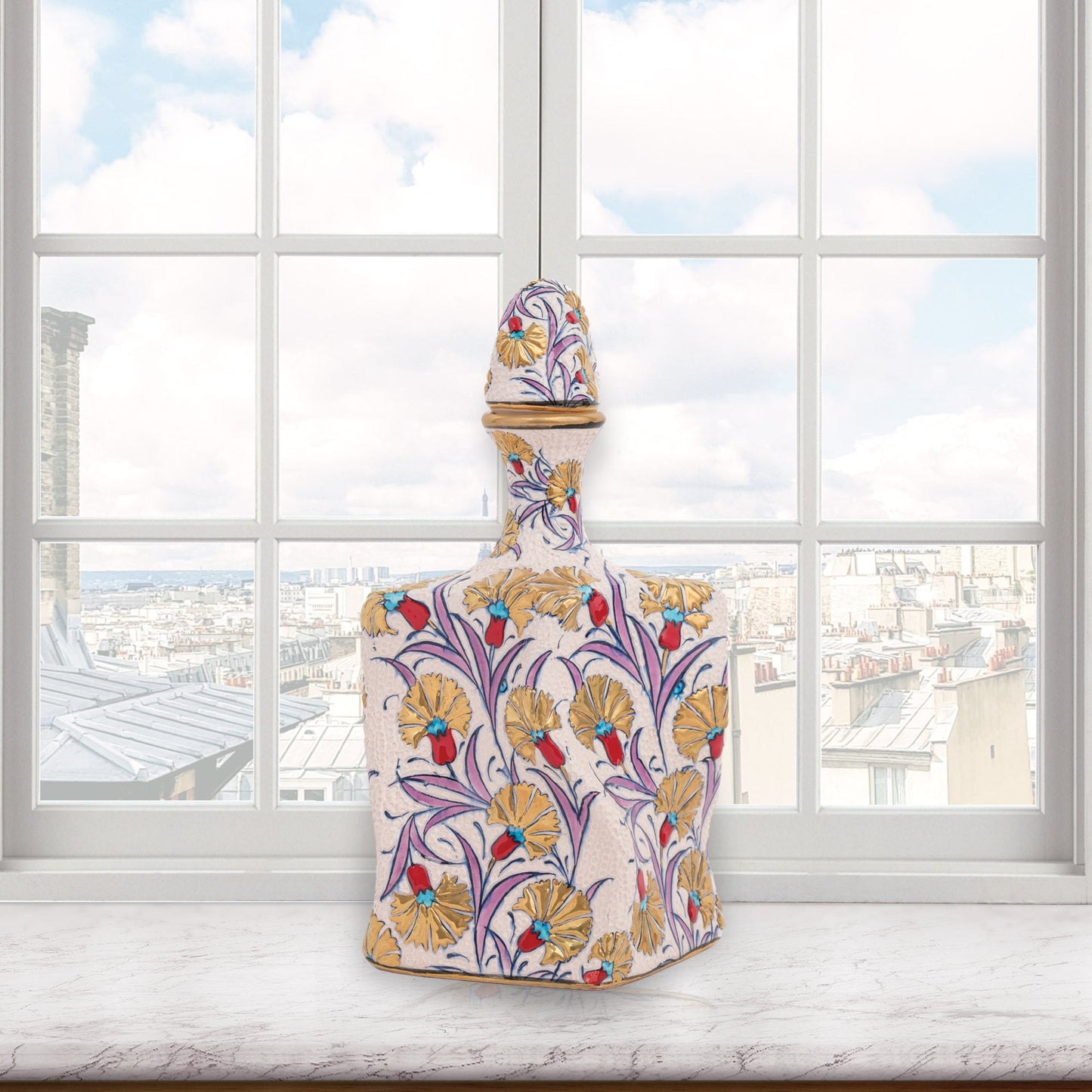 Handmade Ceramic Decorative Vase, Oriental Garden Ceramic Vase, Golden Vase