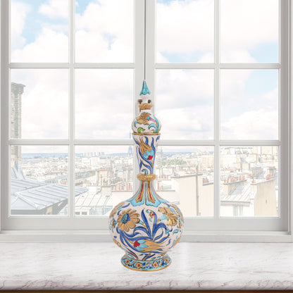 Handmade Ceramic Decorative Vase, Turquoise Floral Ceramic Vase, Golden Vase