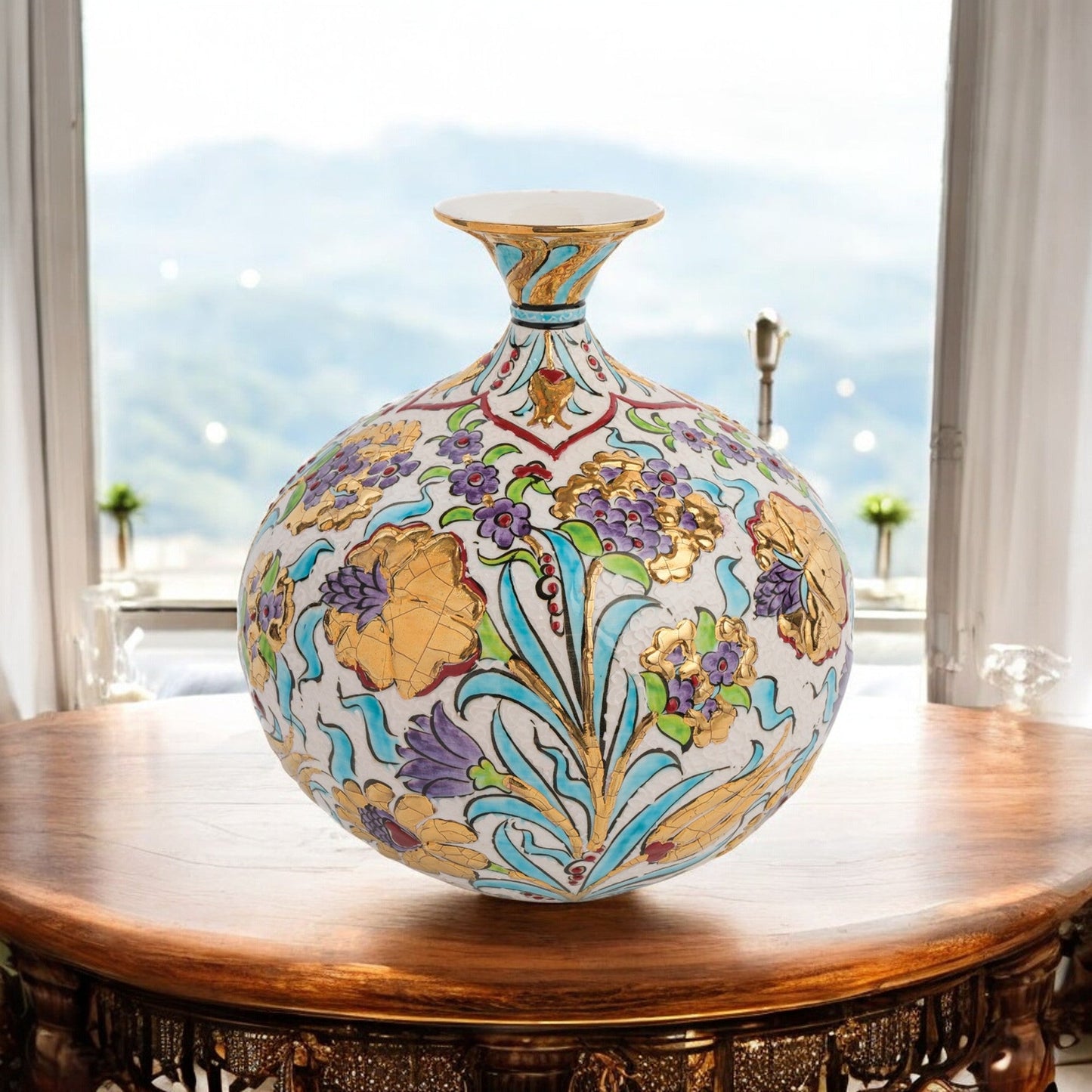 Handmade Ceramic Decorative Vase, Golden Bloom Ceramic Vase, Golden Vase