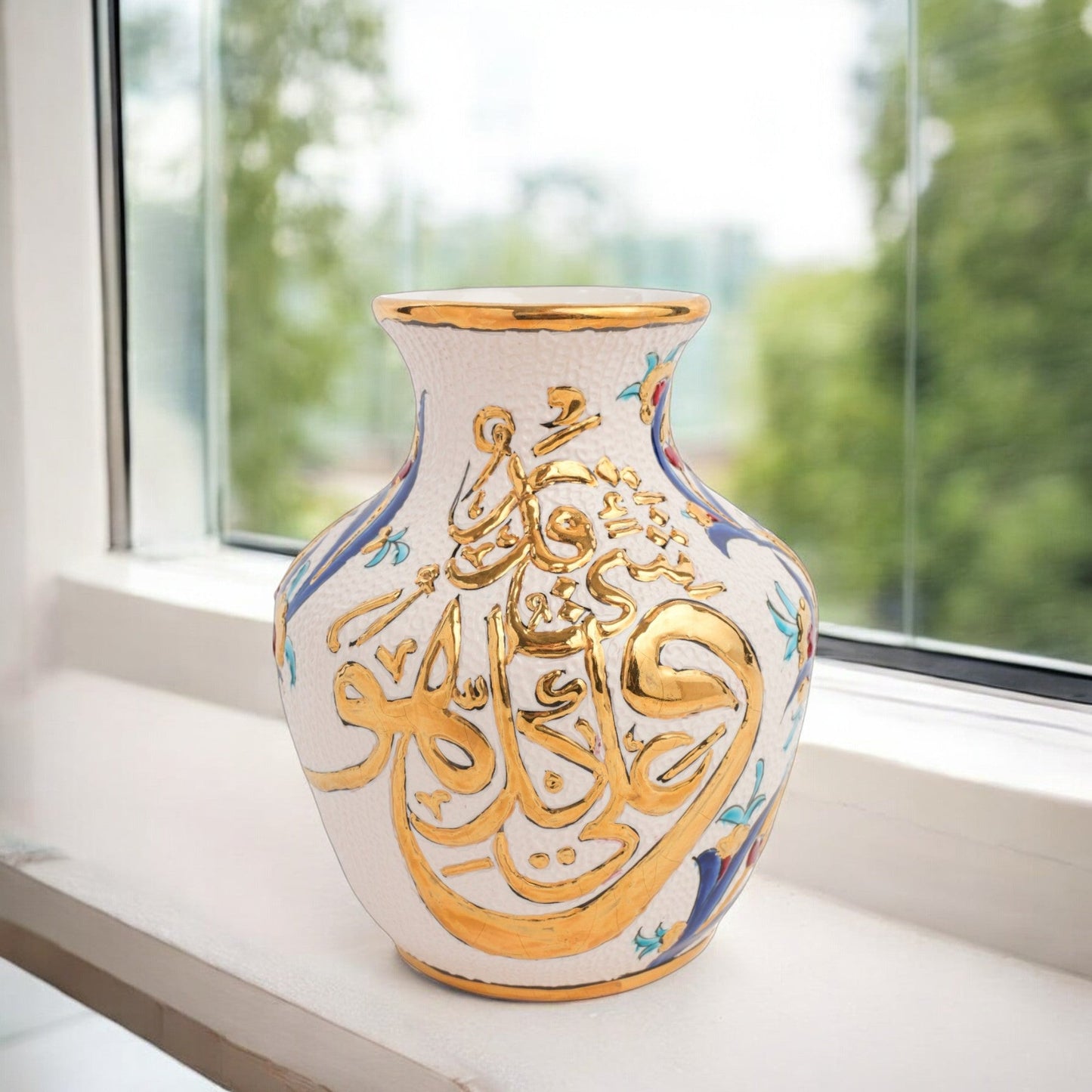 Handmade Ceramic Decorative Vase, Gold Calligraphy Ceramic Vase, Golden Vase