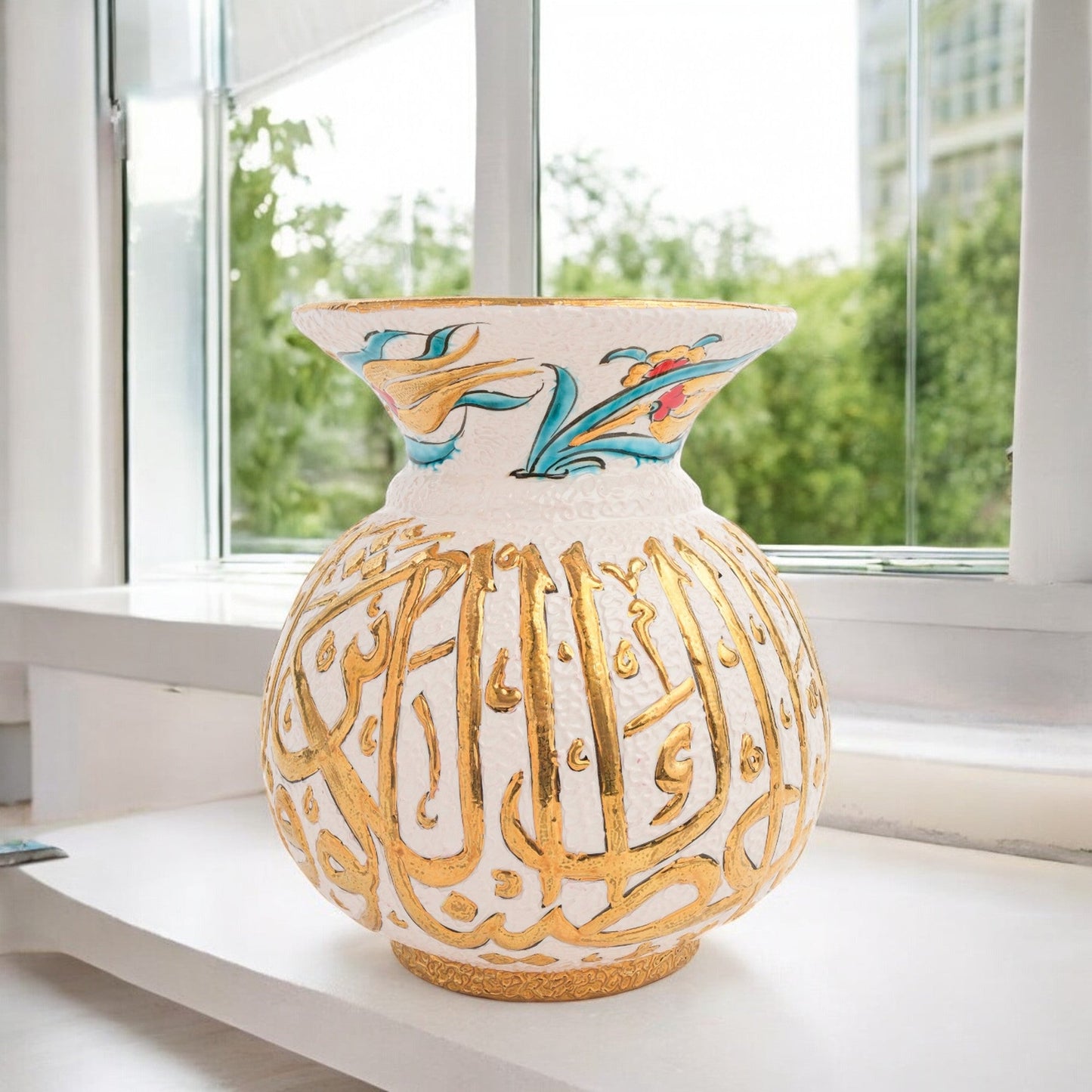 Handmade Ceramic Decorative Vase, Gold Calligraphy Ceramic Vase, Golden Vase